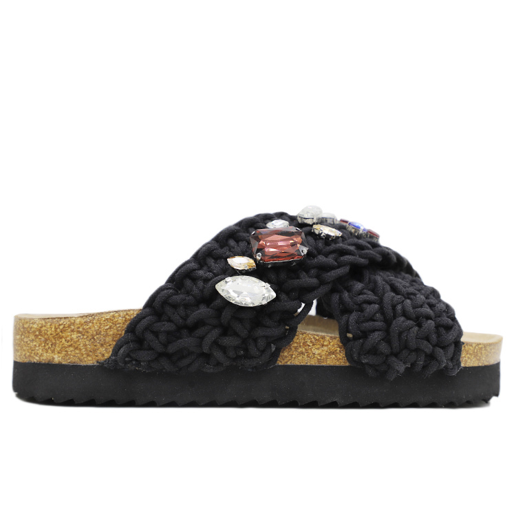 Ladies rehinstone braided cottone Footbed Sandals