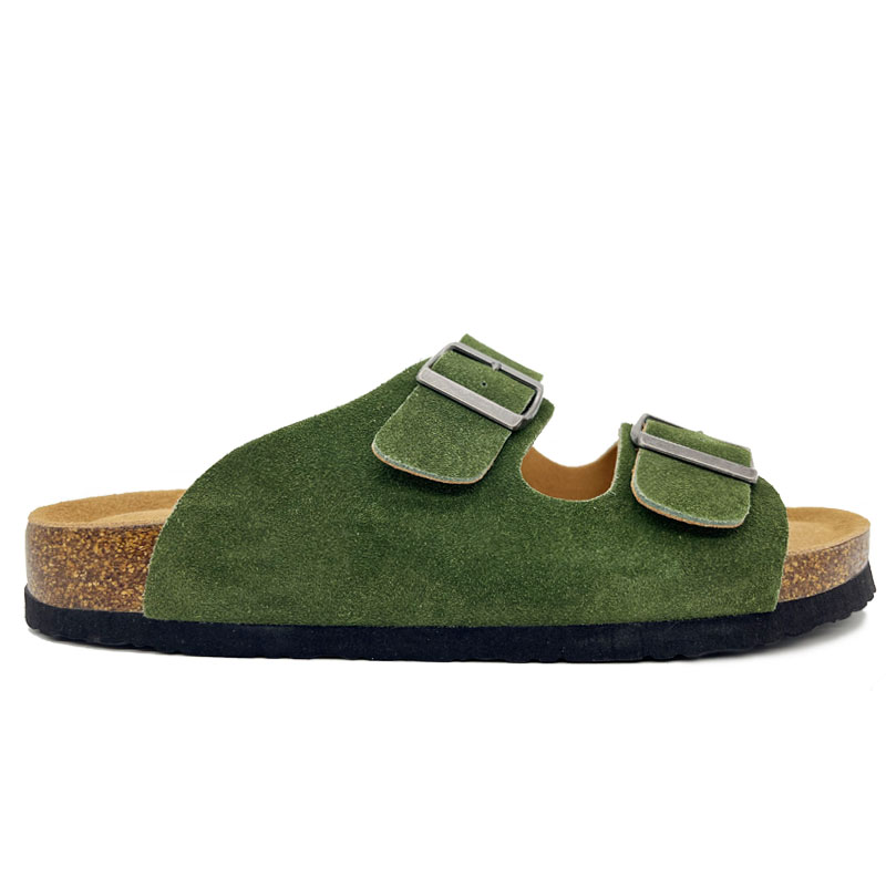 Mens Genuine Leather Arch Support Footbed Slides