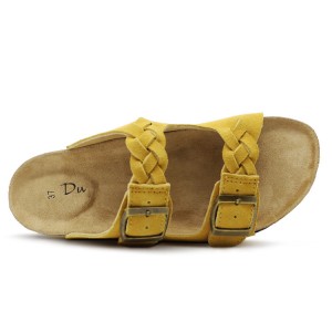 Fashion Ladies Two Strap Genuine Leather Cork Slipper