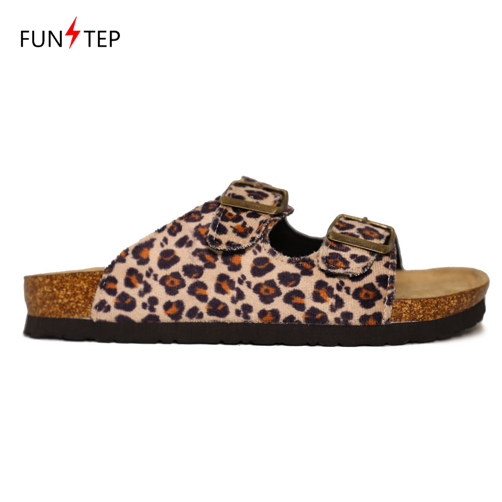 Fashion Ladies Leopard Print Cork sole Sliders