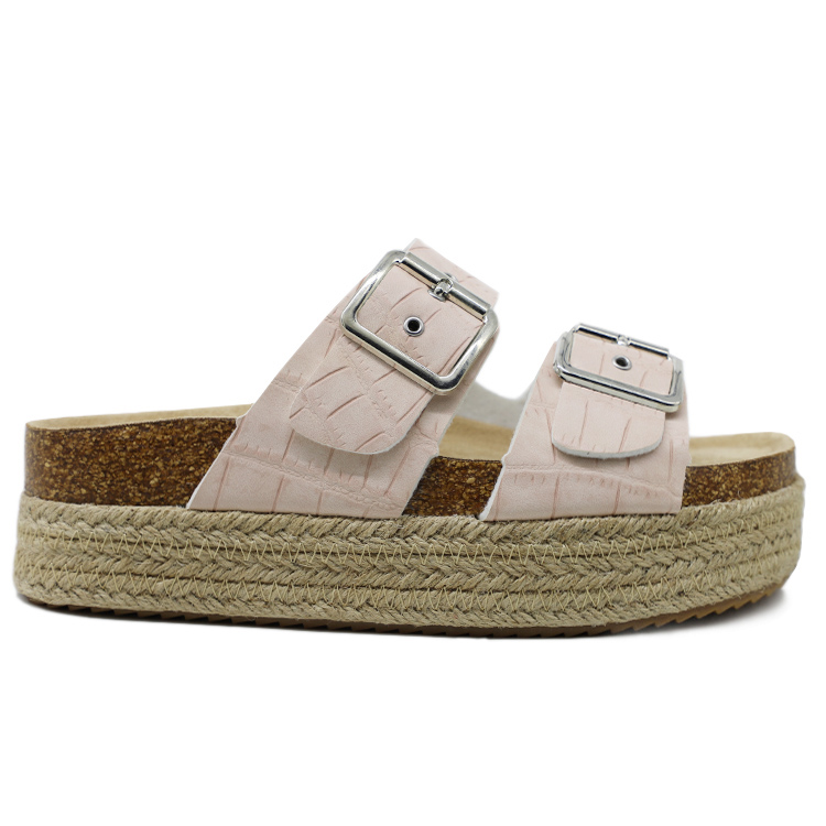 Wholesale Croc Printing Girls Jute Rope Cork Slider