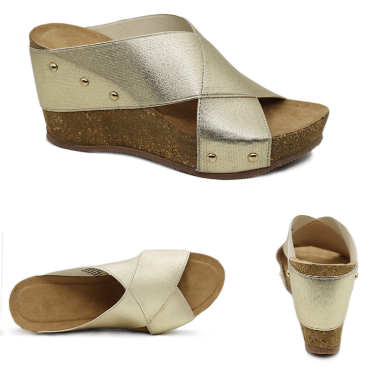 cork wedge slip on sandals