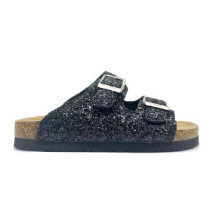 Child Two Strap Buckled Glitter Cork Slider