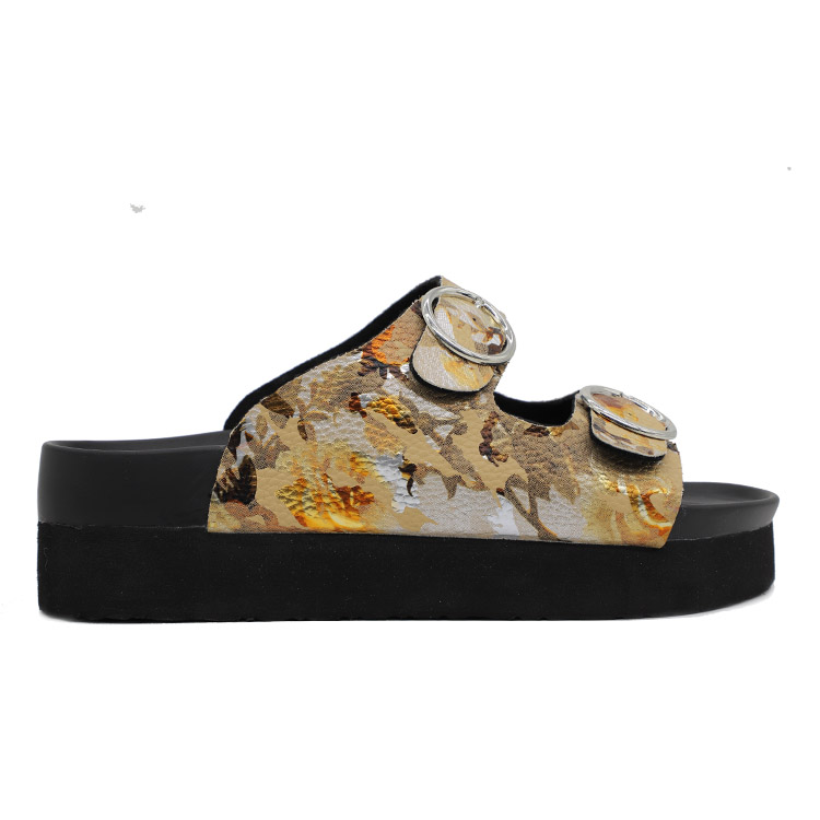 Ladies Metalic Snake Platform Footbed Sliders