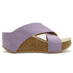 Suede Leather Ladies Cross Strap Wedge Cork Sandal