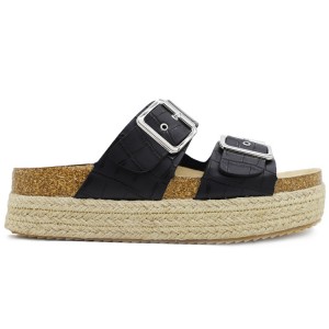 Croc Printing Ladies Metal Buckle Platform Cork Sandal