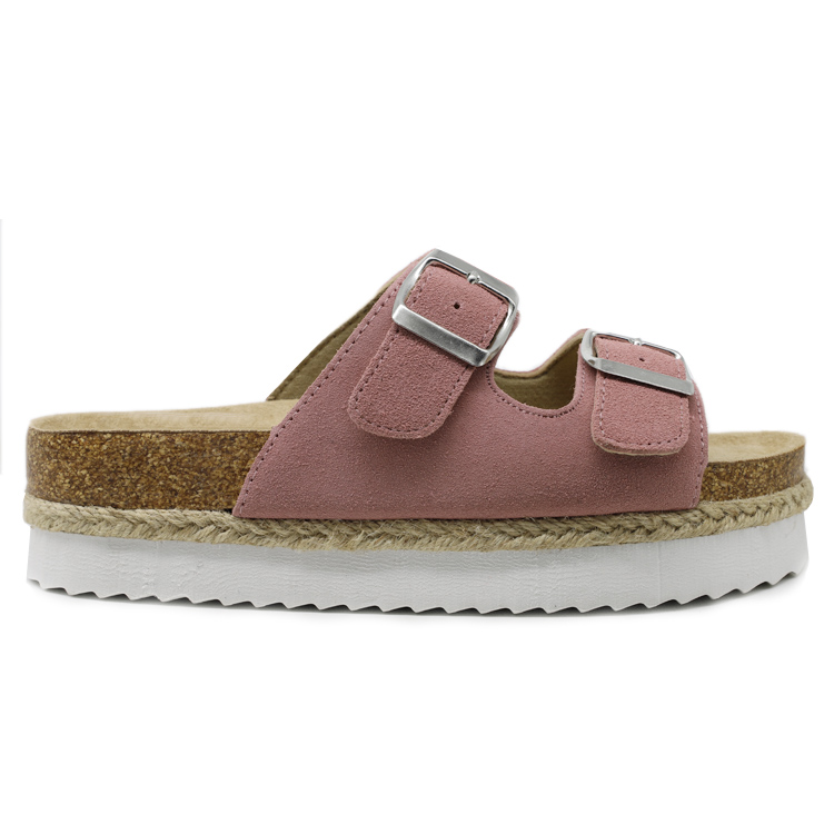 Ladies Suede Leather Platform Footbed Sandals